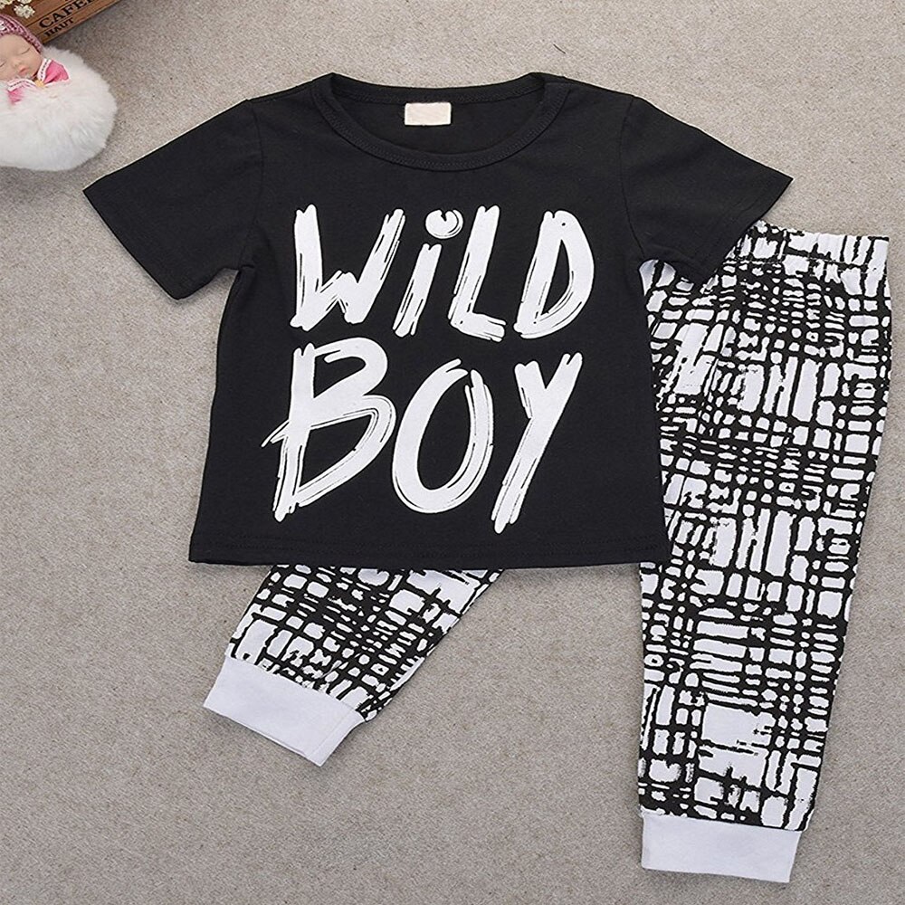 Oklady peuters baby jongens kleding zomerset korte mouwen wild boy t-shirt tops broek outfit