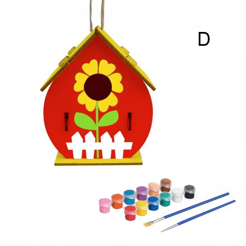 Wooden DIY Hand Painted Self Assembly Birdhouse Hanging Pendant Craft Home Decor: D