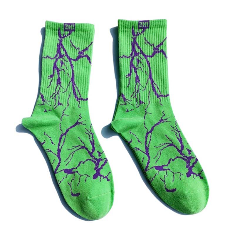 Hip hop crew sokker mænd harakuju streetwear lynprintede sokker bomuld hipster sokker skateboard sort hvid grøn: A10006 grønne