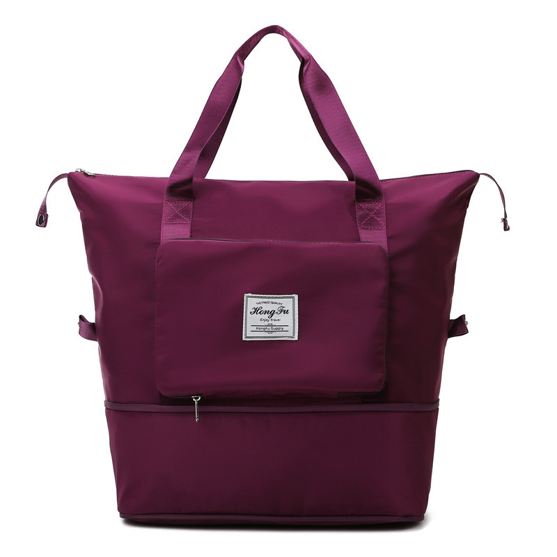 Large Capacity Folding Travel Bags Waterproof Tote Handbag Travel Duffle Bags Multifunctional Women Travel Bags: Wine Red