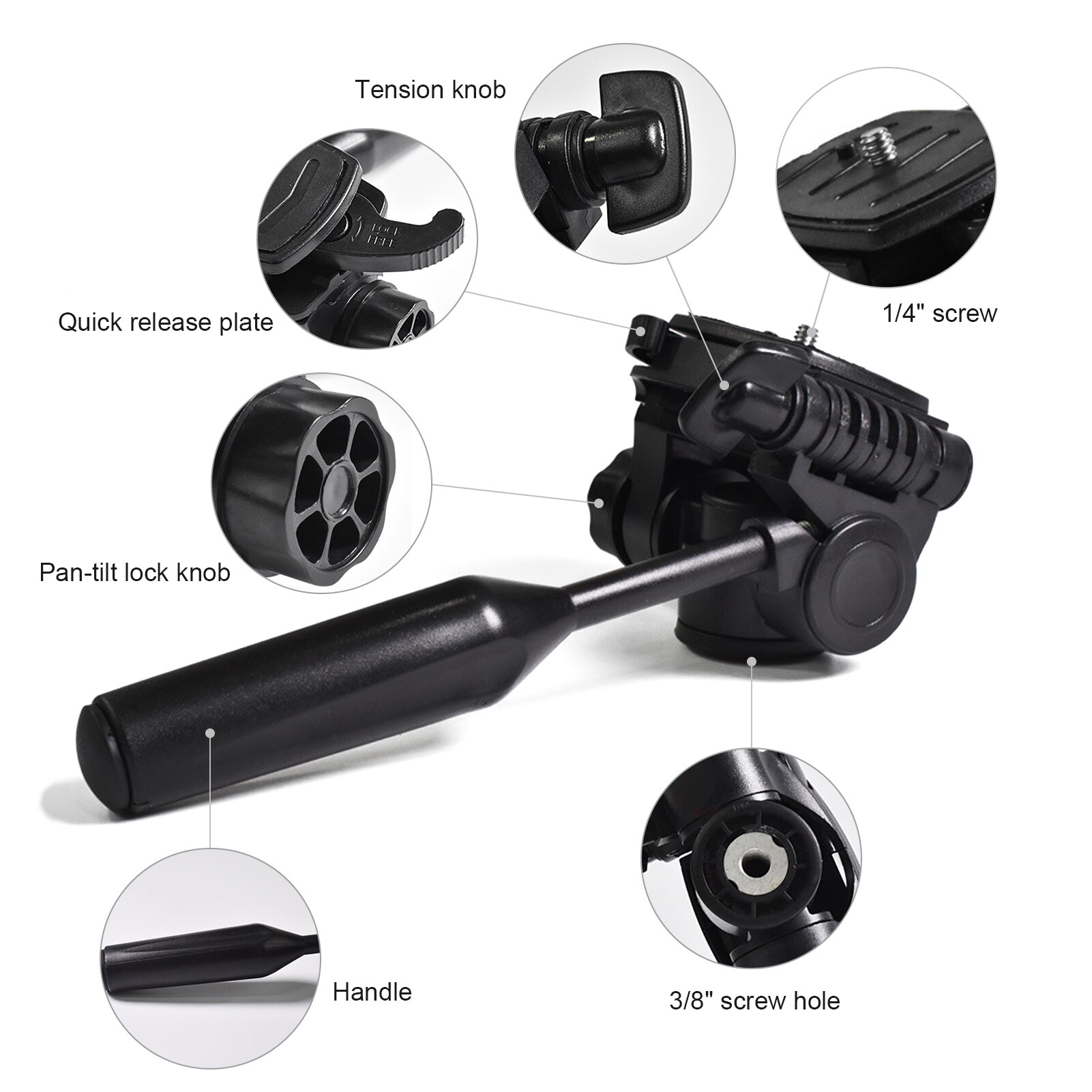 Statief Hoofd 360 Graden Swivel 90 Graden Tilt Statiefkop Mount Met 3/8 Inch Draad 1/4 Inch Schroef Voor Camera statief Monopod