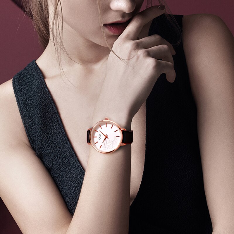 GEDI Frauen Uhr Ultra-dünne Quarzuhr Einfache Stil Geschäft Uhr Dame Lederband Uhr Frauen Armbanduhr Reloj mujer
