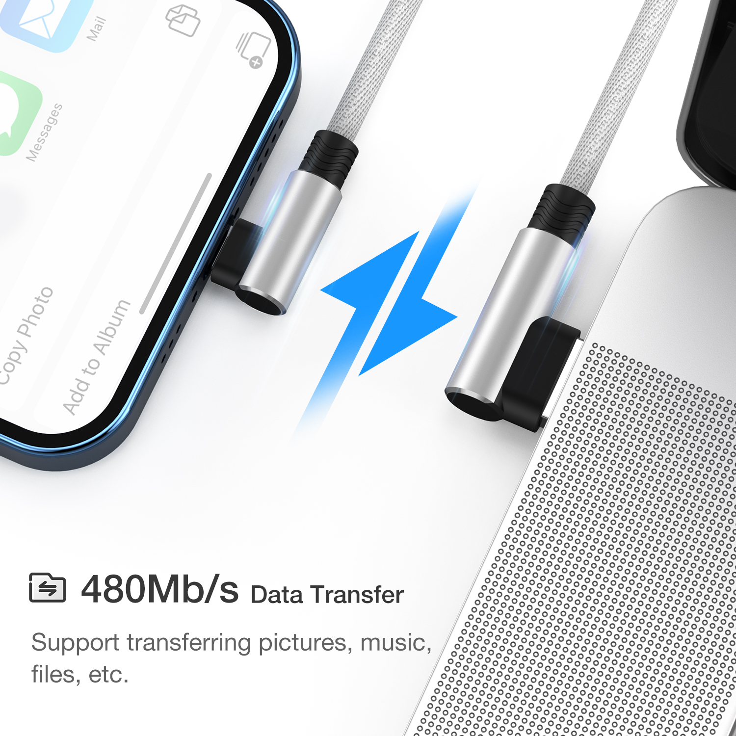 Câble USB pour iPhone 13 12 11 Pro Max XS XR X 8 7 Plus 6 6s 3A câble USB de synchronisation de données de charge rapide cordon de chargeur coudé à 90 degrés 3m