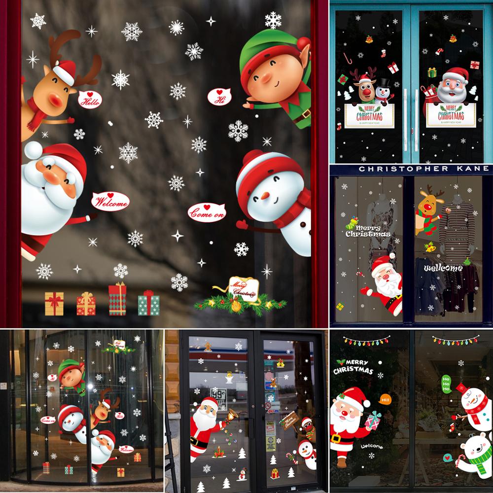 Pegatinas navideñas para pared, calcomanías para Festival de ventana, Papá Noel, muñeco de nieve, decoraciones navideñas para el hogar, adornos de Navidad y Año