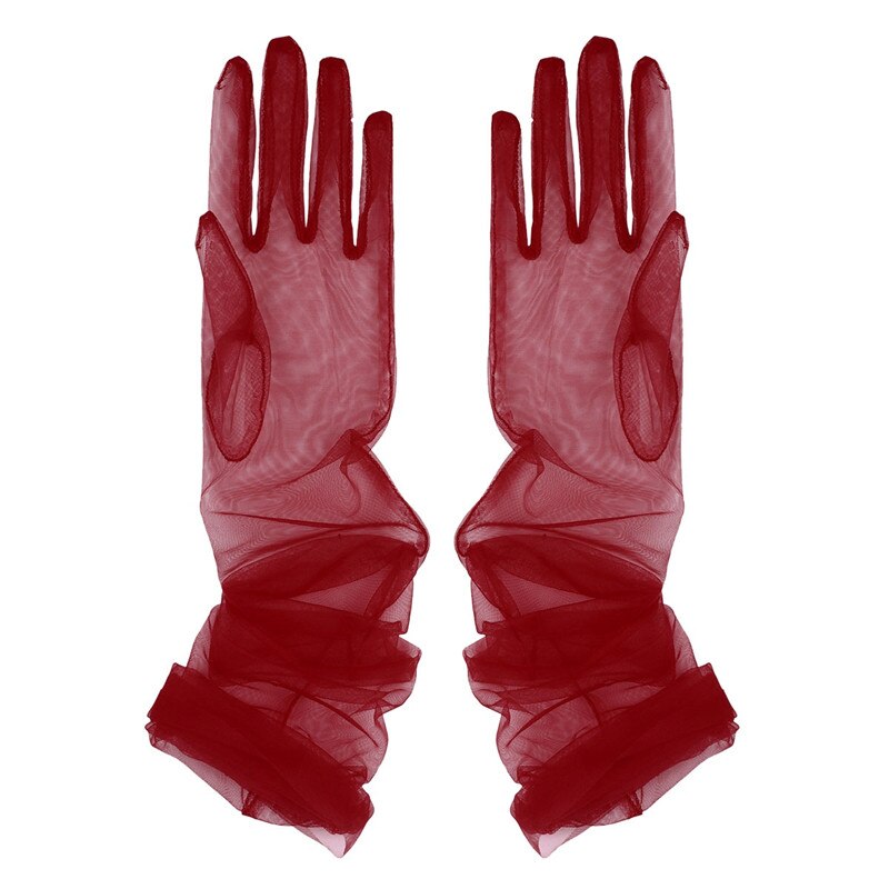 Hochzeit Frauen Braut Handschuhe transparent Tüll Volle Finger Lange Handschuhe Handschuhe Braut Handschuhe Für Abendkleid Party Zubehör: Burgund