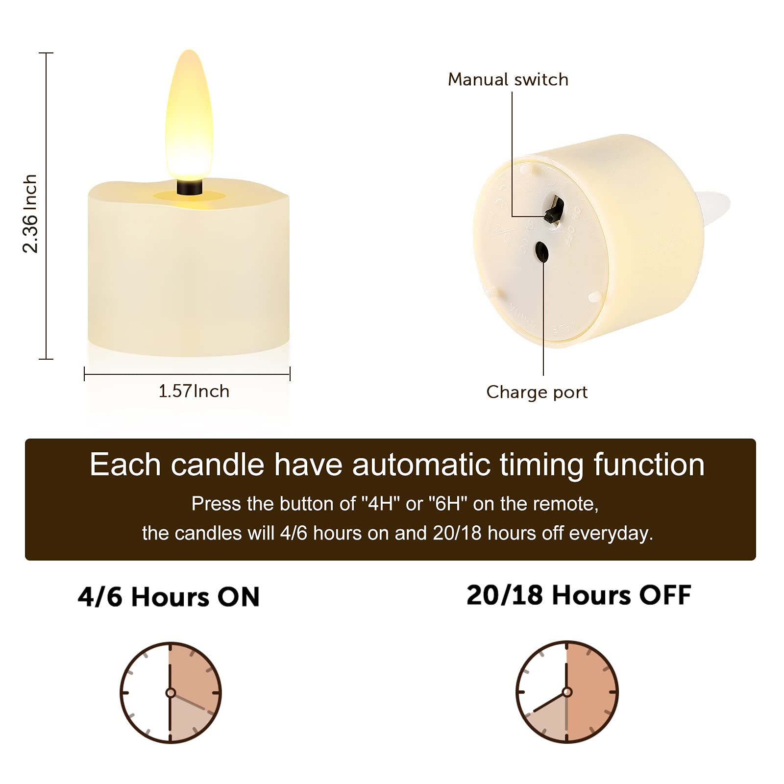 Velas Led FPOO con temporizador de vela eléctrica Led Artificial recargable, luz de llamas parpadeantes remotas para decoración del hogar y vacaciones