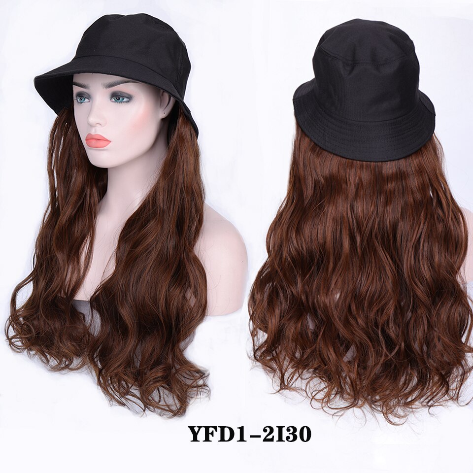 Perruque synthétique longue avec cheveux ondulés/lisses et chapeau bob noir avec extension capillaire: T1b/4/30