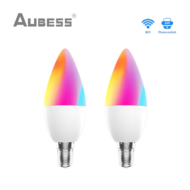Tuya wifi smart led pære  e14 rgb cw dæmpbar led lampe fjernbetjening kompatibel med smart life stemmestyring alexa google home: 2 stk