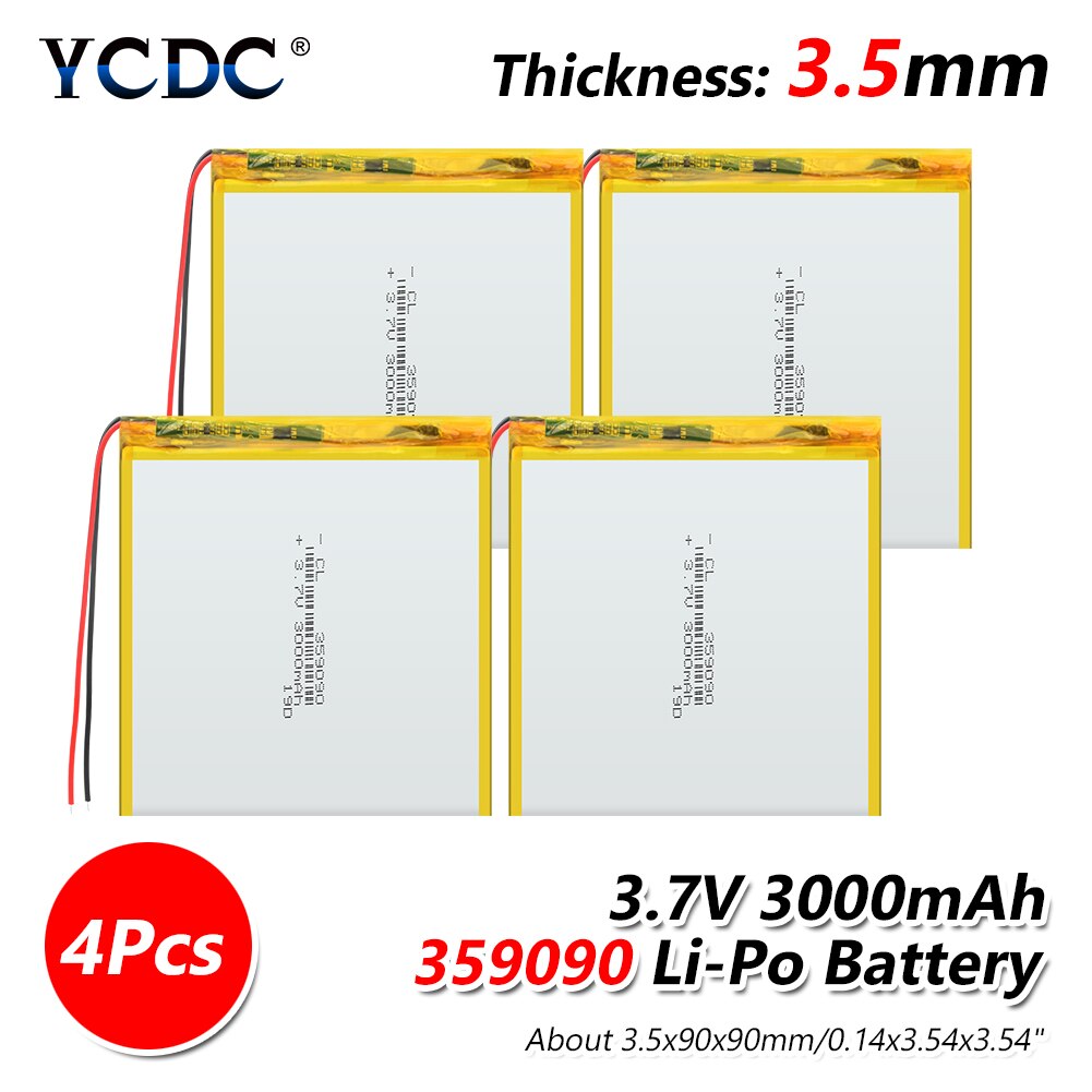 3 7V volt 359090 3.7v 3000mah li po ion lipo rechargeable batteries 1/2/4Pcs lithium polymer battery for dvd GPS navigation: 4 PCS
