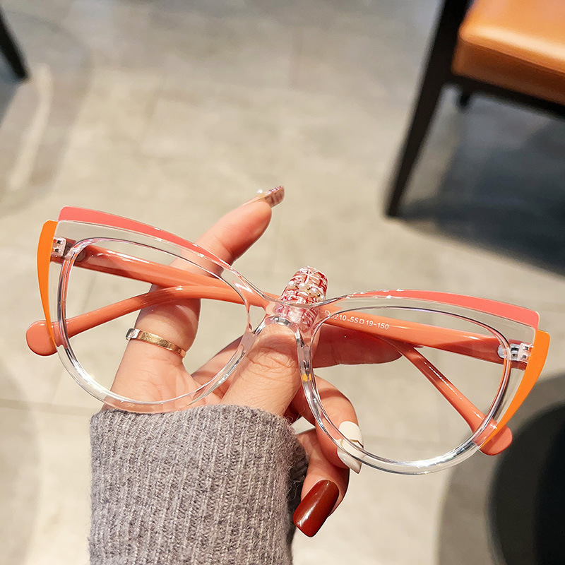 56691 Regenboog Optische Spektakel Frame Vrouwen Mode Gekleurd Wenkbrauw Frame Platte Spiegel Cat Eye Anti Blauwe Computerbril