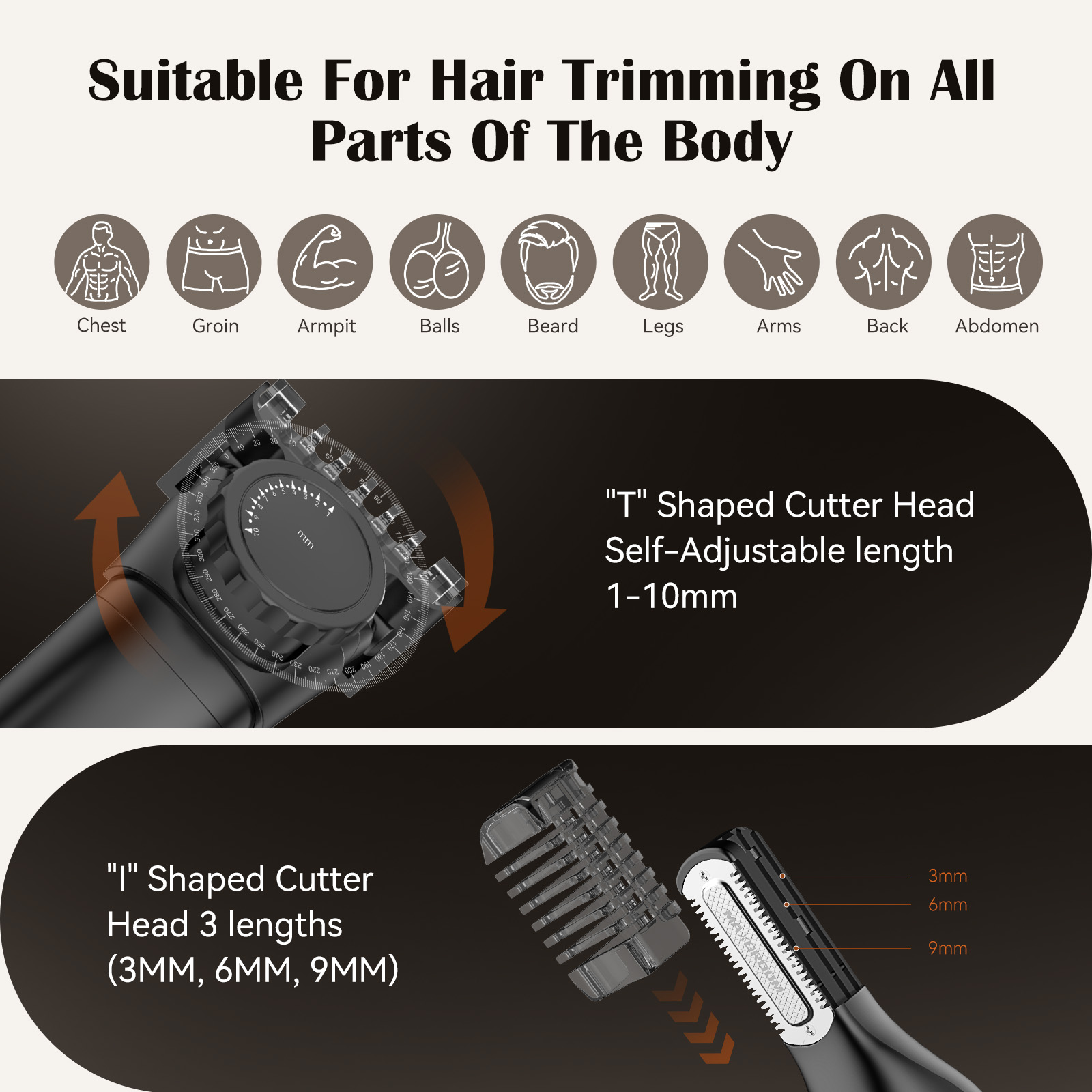 MAXGROOM 3In1 Body Hair Tirmmer voor mannen Dubbelzijdig mes IPX6 Waterdicht Baardscheermes Schaam Liestrimmer Nat/Droog Elektrisch scheerapparaat