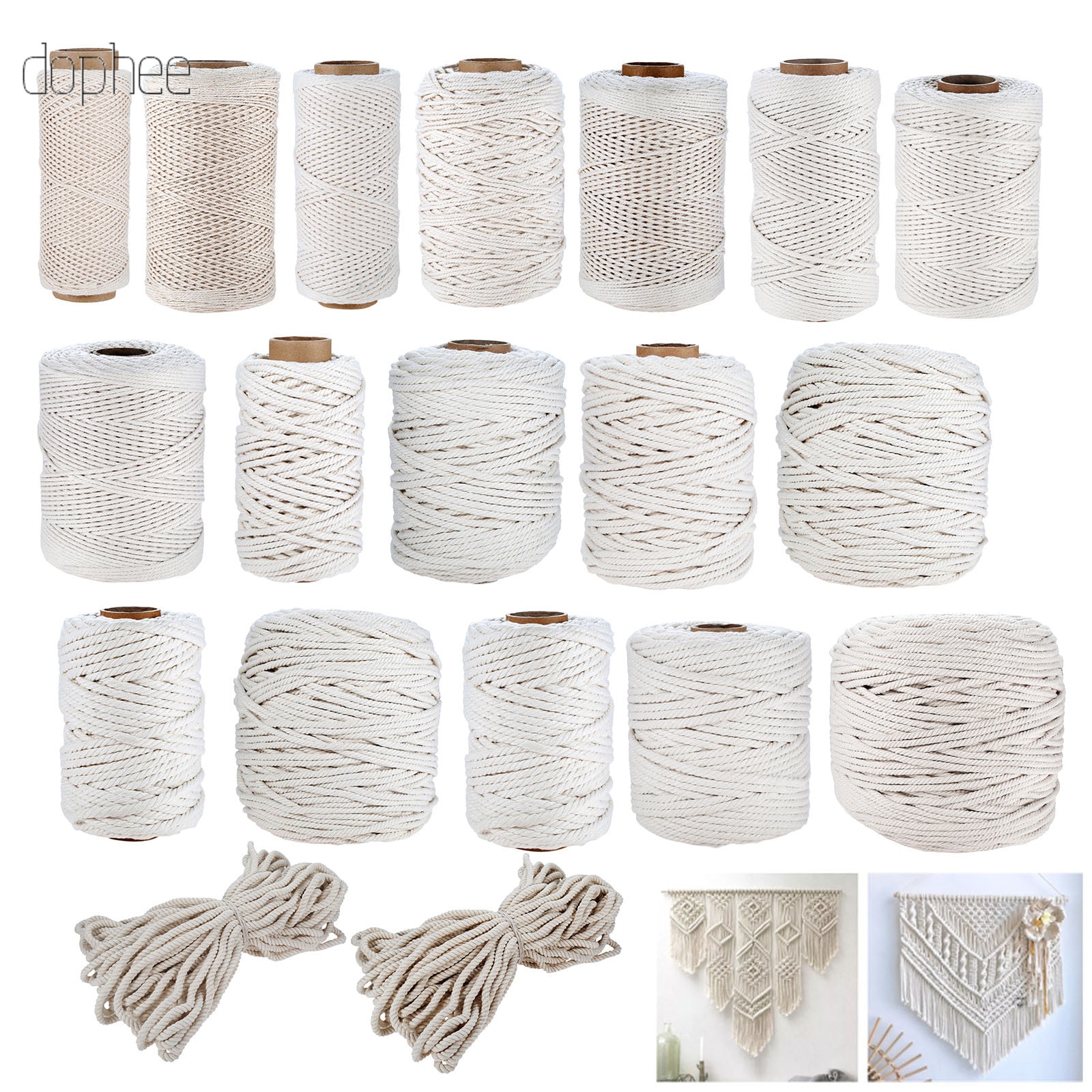 dophee 2-10mm Macrame Rope Twisted String Cotton Cord For Handmade Natural Beige Rope DIY Home Wedding Accessories