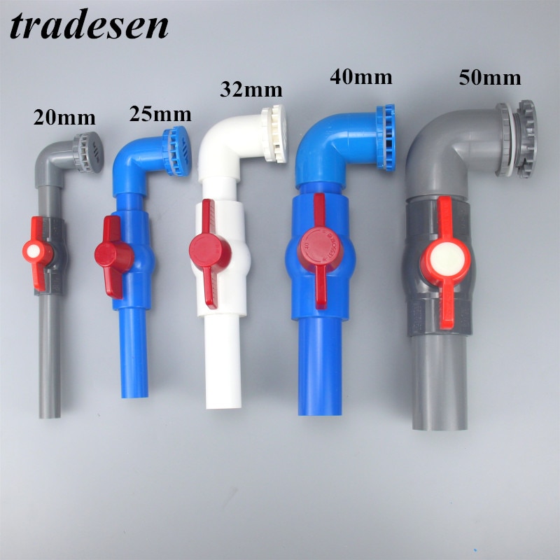 PVC Tank Elbow Drainage + Ball Valve + Pipe Fitting Connector For Aquarium Fish Tank UPV Pipe Adapter water Tank with Drainage