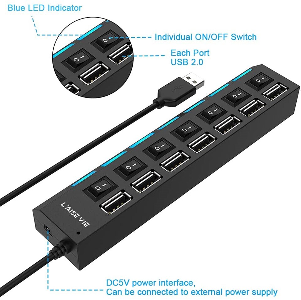 Multi Usb Hub 2.0 Mini Hub Usb Splitter 4/7 Usb-poorten Met Aan/Uit Schakelaar Hab Ondersteuning Power Hoge speed Pc Computer Accessoires
