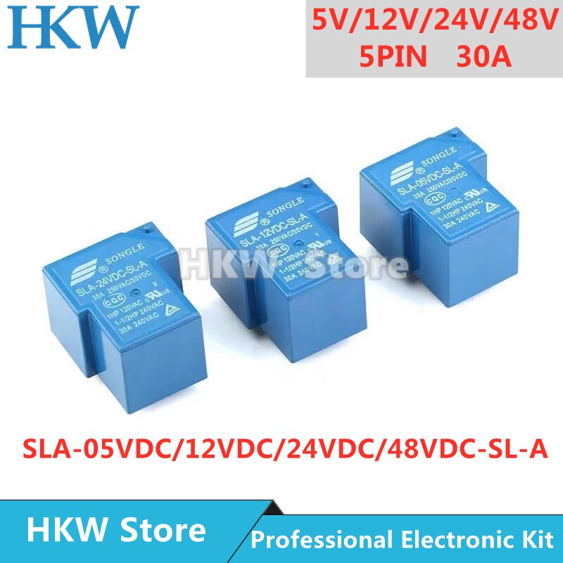 Relé de 5 pines SLA-05VDC-SL-A SLA-12VDC-SL-A, 5V, 12V, 24V, 48V, 30A, 250VAC, 5 pines, T90, relés normalmente abiertos, 5 uds.