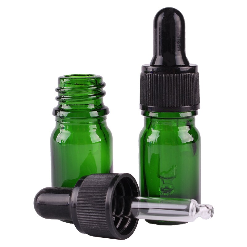 24 st 5ml tomma gröna glasflaskor med pipptte för eteriska oljor aromaterapivätska