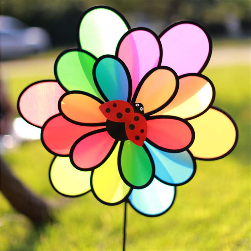 Moulin à vent roue arc-en-ciel coloré | Triple roue fleur, Spinner moulin à vent, moulin à vent, jardin cour décoration extérieure, jouets pour enfants,