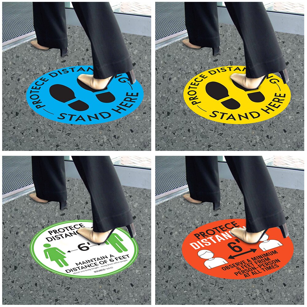 6ft Anti Slip Line Up Safety Decals Cue Social Distancing Floor Sign Public Area Adhesive Round Store Pressure Sensitive Vinyl