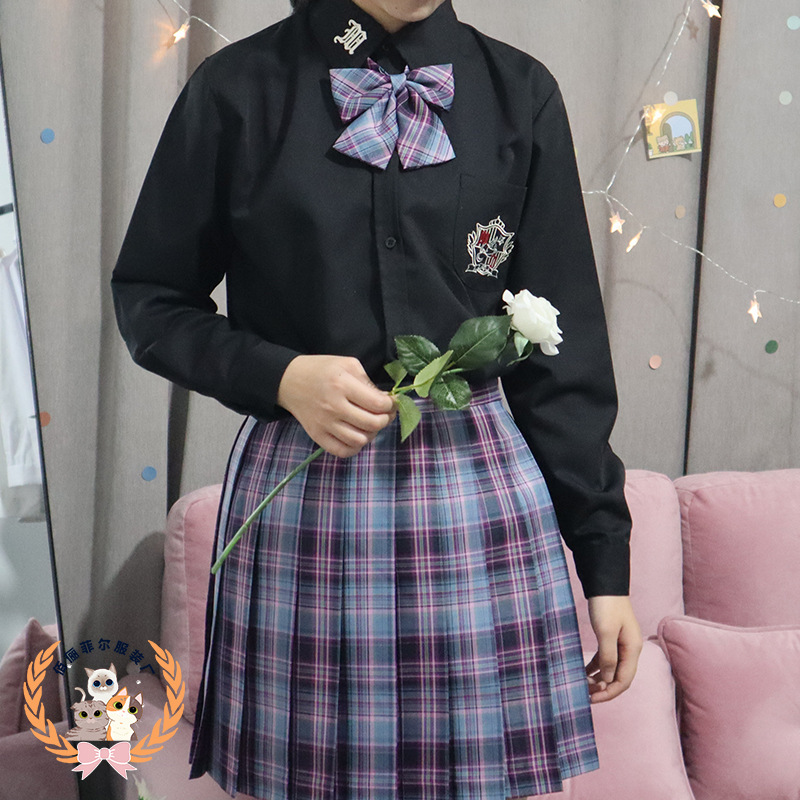 Japanese School Uniform Kansai Suit for Students JK Kawaii Sailor Collar Bow High School Top Long Pleated Skirt Set: S