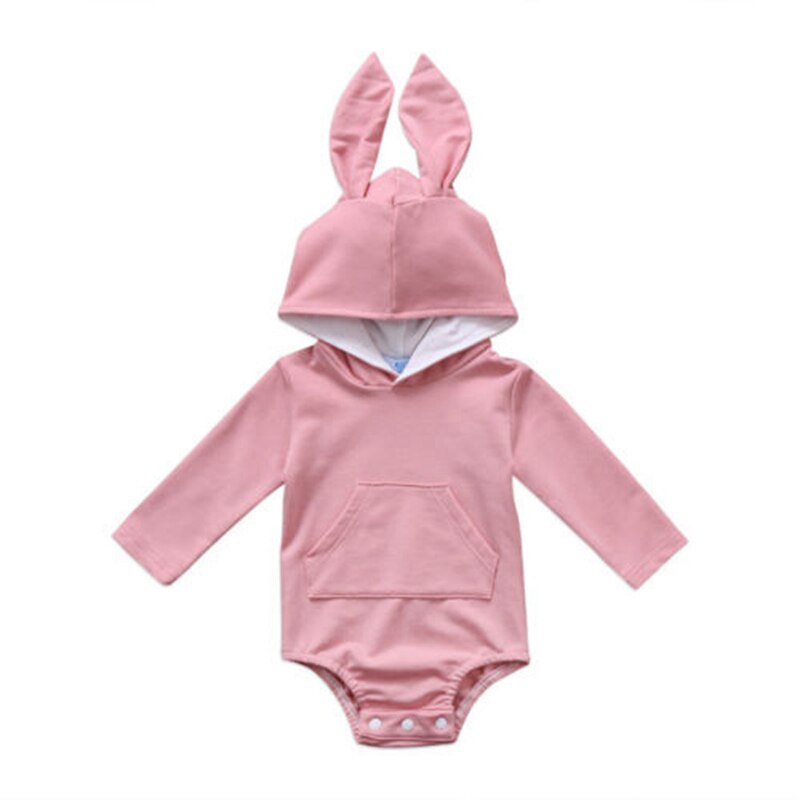 Toddler Lovely Newborn Kids Baby Girl Boys Solid Color Hooded Long Sleeve Bodysuit Warm Cotton Cute Adorable Outfits Clothing