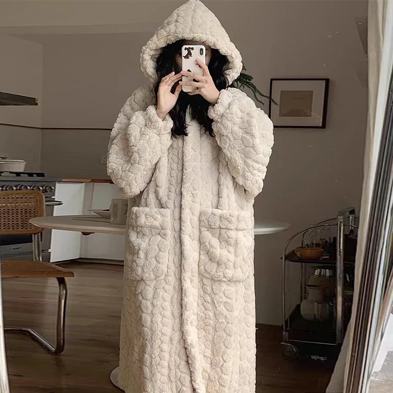 Winter Robe For Women Sweet Jacquard Homewear Sleepwear Loungewear Christmas Night Warm Comfy Long Bathrobe