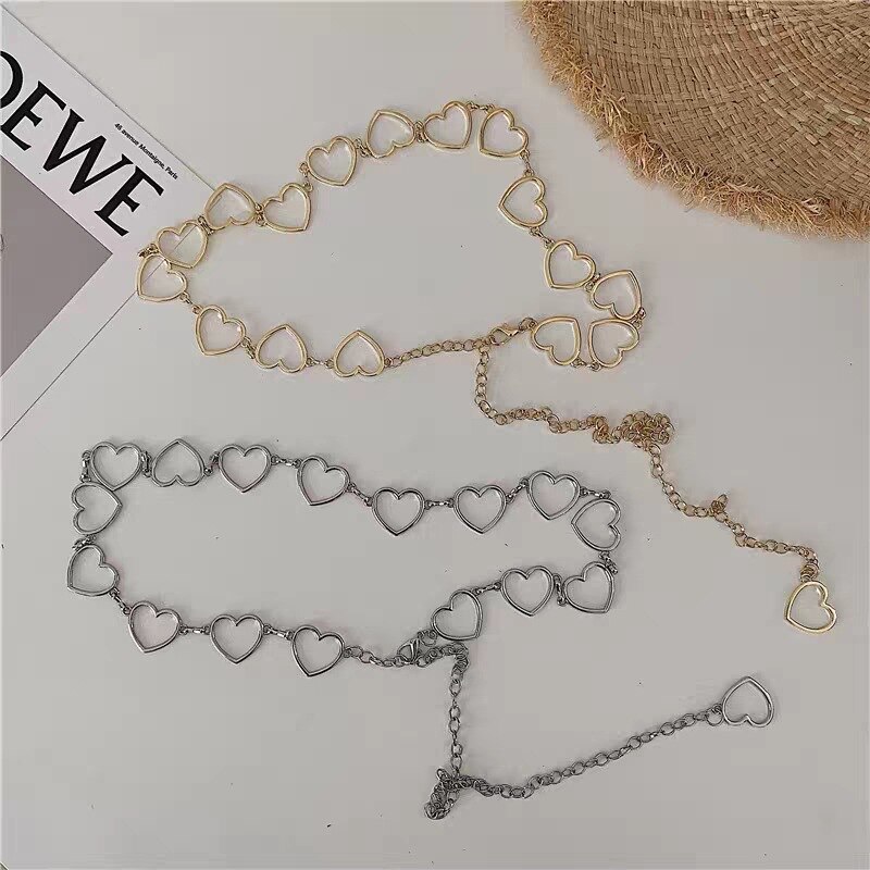 Gold Silver Chain Belt Heart Metal Women Waist Chain Female Girls Adjustable Thin Waistband Dress Accessories