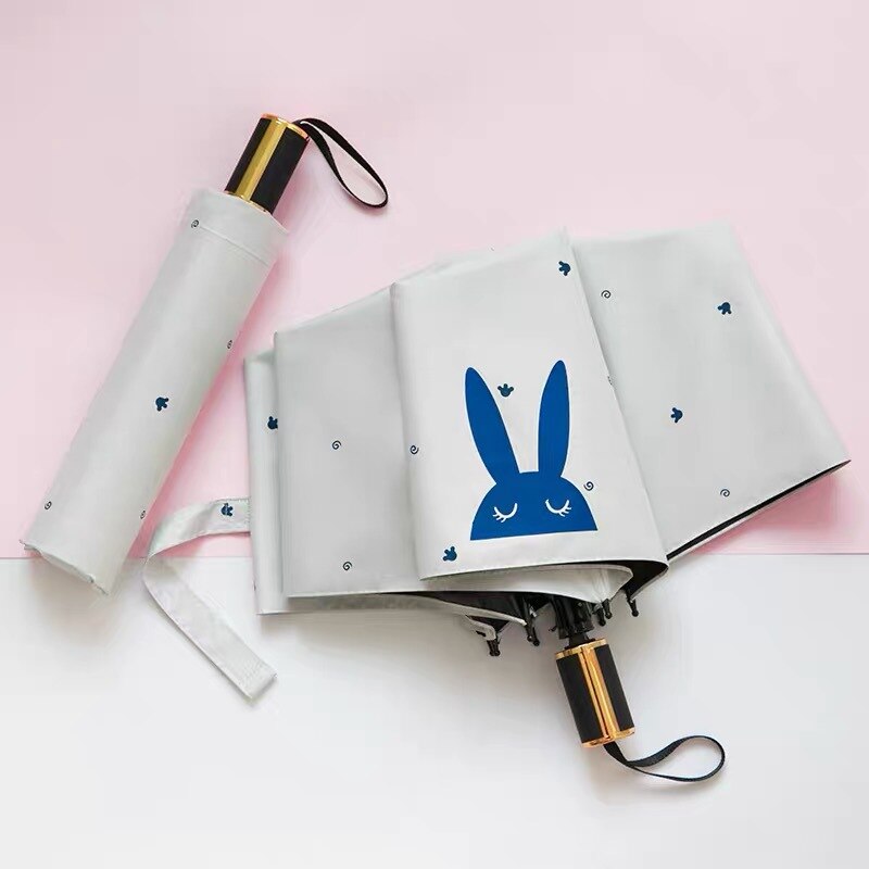 Fully Automatic Rain Umbrella Rain Or Shine Dual Purpose Men and Women Folding Sun-resistant UV-Protection Parasol Advertisement: jiu he Version Rabbit Beige White