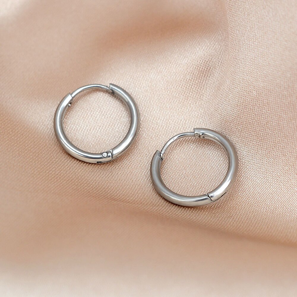 Stainless Steel Hoop Earrings Nose Ring Smooth Small Rounded Dainty Huggies Helix Daith Men Women Piercing Jewelry 18G: GRAY / Gold-color