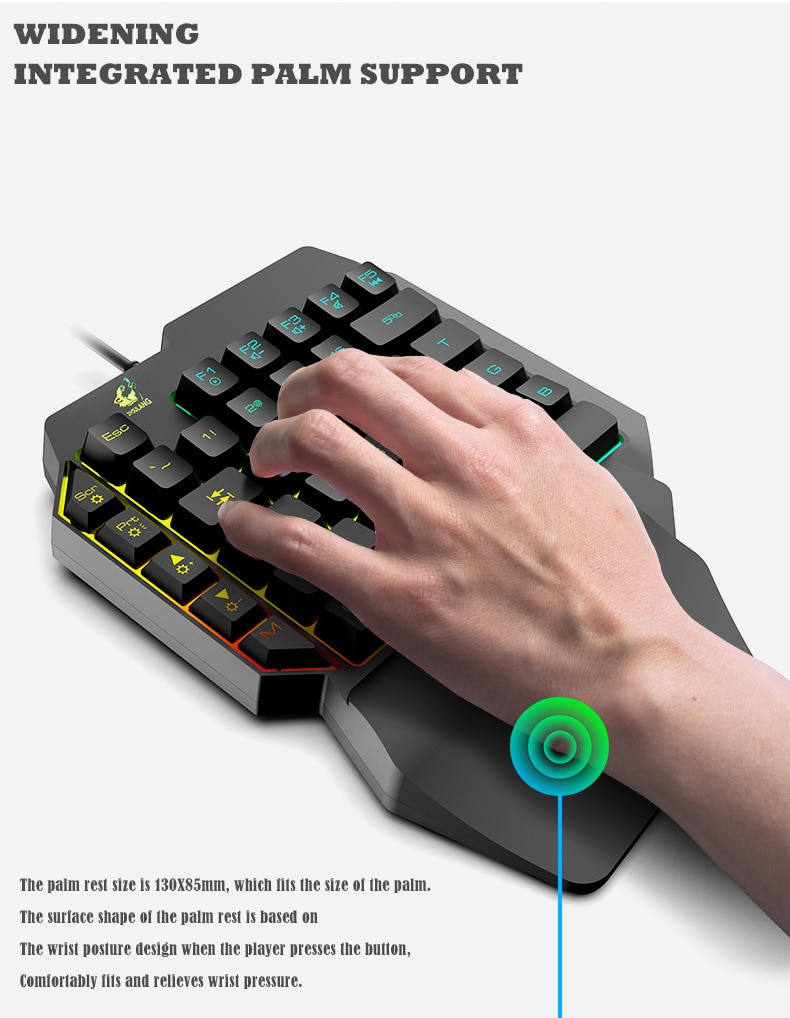 Een Hand Mechanische Gevoel Gaming Toetsenbord RGB Backlit Draagbare Mini Gaming Toetsenbord Game Controller voor PC PS4 Xbox Gamer
