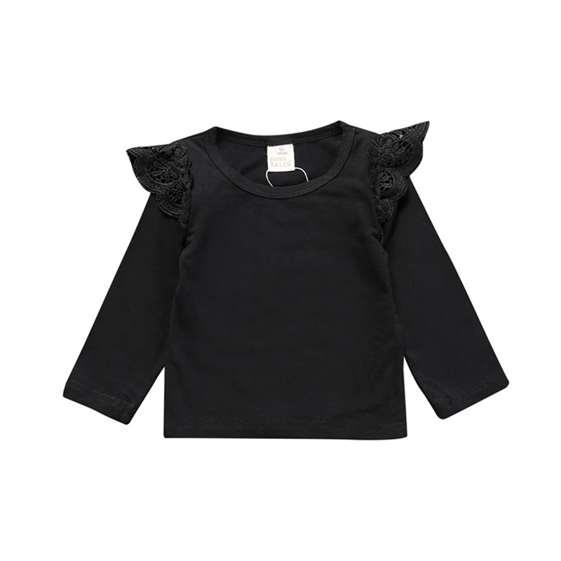 Baby Mädchen T-Shirts Lange Fly Hülse Mädchen Tees Kind Shirts Lange Sleeve Infant Kinder T shirt Prinzessin Spitze Mädchen Kleidung herbst: Schwarz / 9m