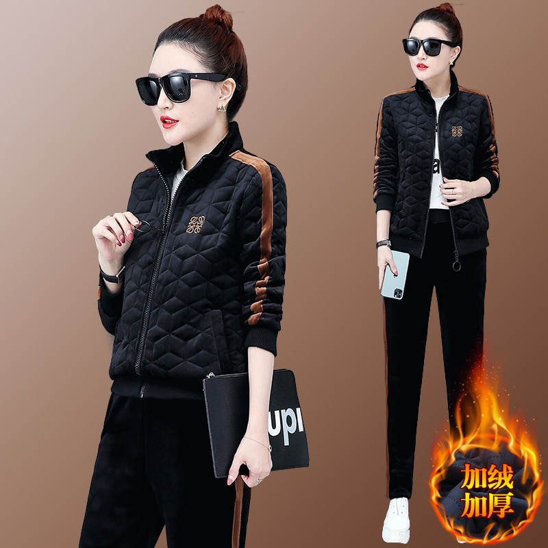 Autumn winter women velvet tracksuits two piece set large size zipper coat+pants womens plus size velour sets clothing 4XL