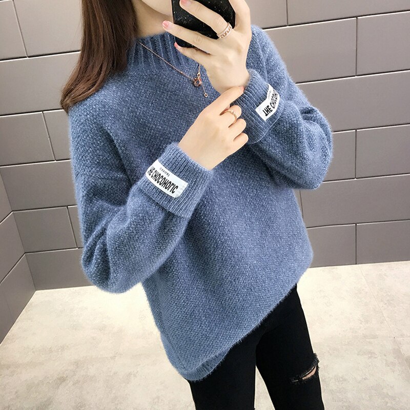 Vrouwen Herfst Winter Gebreide Trui Coltrui 6 Kleuren Warm Vrouwelijke Truien Casual Uitloper Trui: Blauw