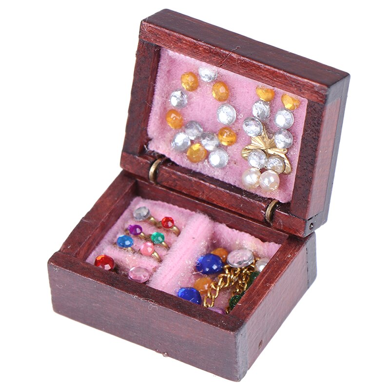 1 stuk houten retro sieradendoos voor poppenhuis, kinderspeelgoed, miniaturen, 1:12 meubels voor poppenhuis, accessoiresset