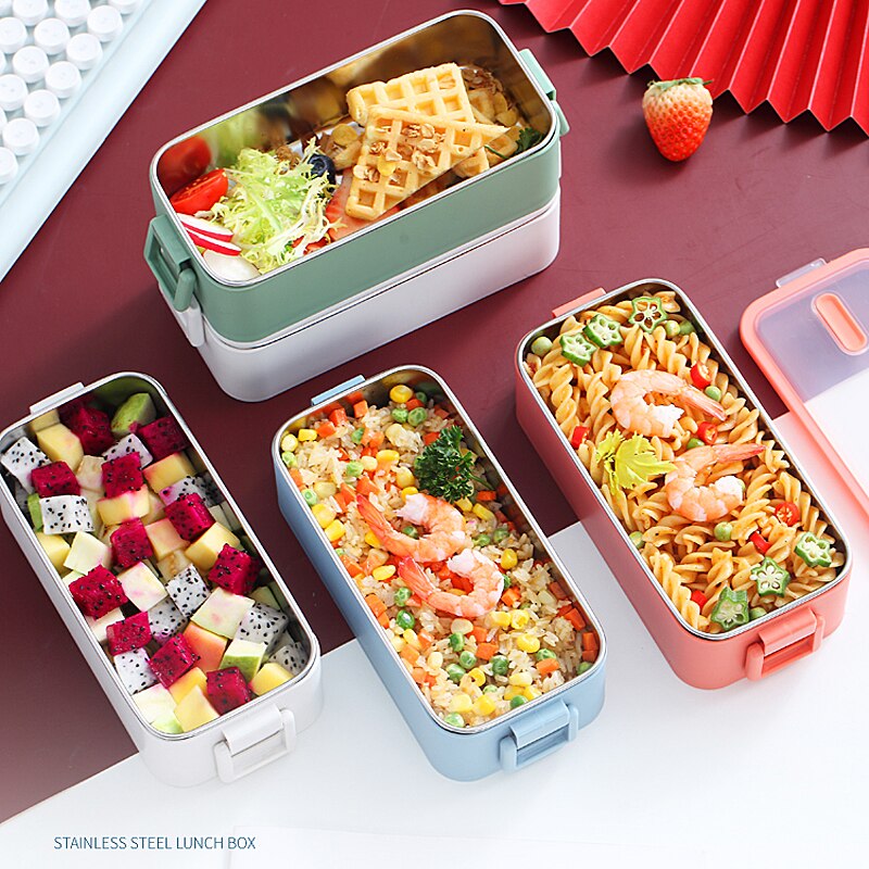 1100ml Double Layer Stainless Steel 304 Lunch Box Leak-proof Bento Boxes Microwave Adult Student Food Storage Container BPA Free