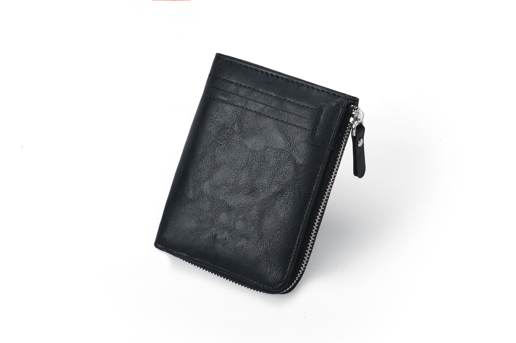 Heren heren pu lederen dunne kleine portemonnees rfid-blokkerende rits portemonnee portemonnee plastic creditcard bankpas houder: Zwart