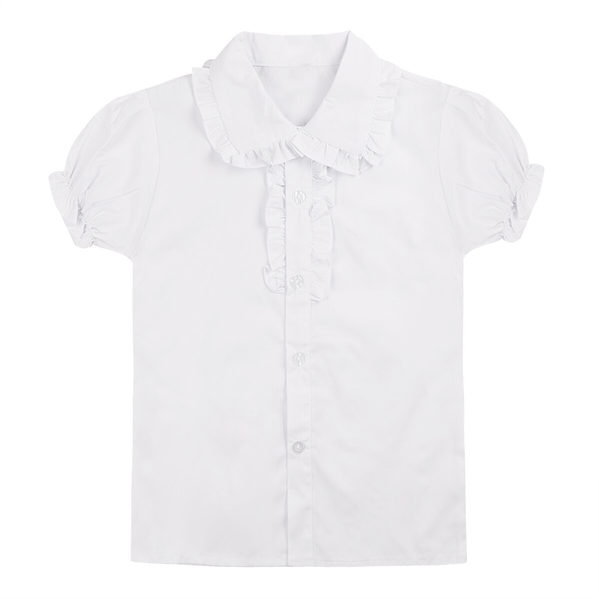 Meisjes Zomer Top Kinderen Korte Puff Mouwen Wit Blouses Franje Kraag Ruches Shirts Voor Tiener School Meisje Blouse: 13