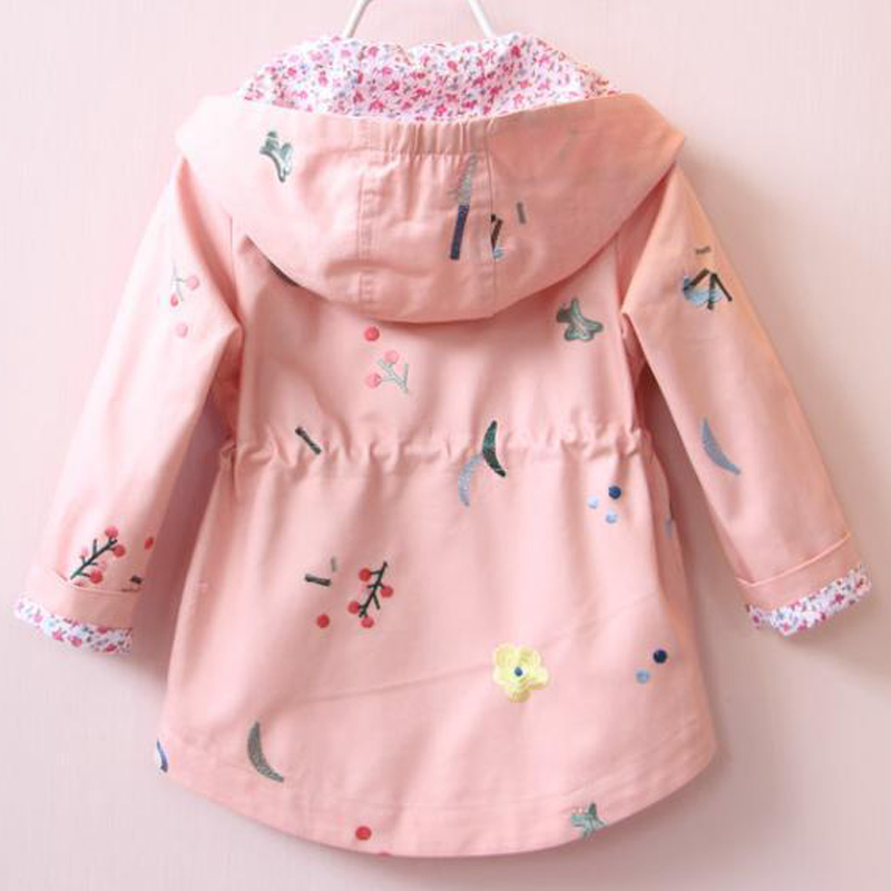 3-7 Years Old Spring Girls Windbreaker Coat Autumn Kids Flower Embroidery Hooded Outwear Kids Coats Jacket Clothing Girls Coat