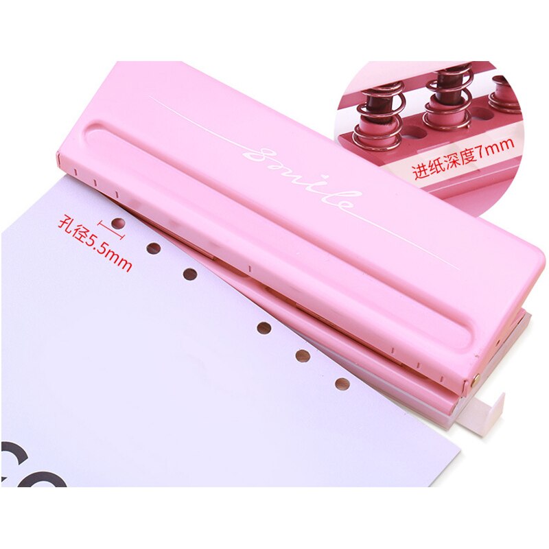 6 Hole Punch Pink Craft Metal Punch Paper Cutter Adjustable Diy A4 A5 A6 Loose-leaf Paper Punch Scrapbooking Office Stationery