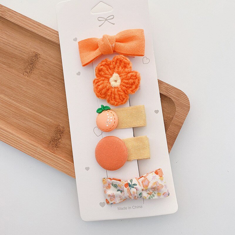 5 pçs bonito arco flor doce crianças hairpins kint woolen artesanal barrettes clipe de cabelo arcos para o bebê conjunto menina: 5pcs orange