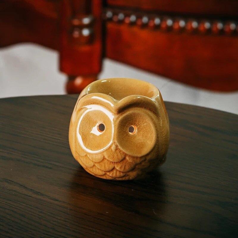 Ceramic Aromatherapy Censer Aroma Burner Owl Essential Oil Lamp Candle Holder Home Office Decoration Incense Burner Crafts: Yellow S