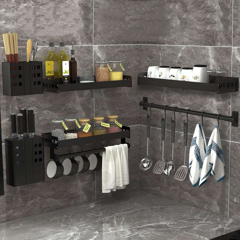 Kitchen Storage Shelf Wall Mounted Spice Rack Kitchenware Hook Rack Knife Holder Cutlery Storage Holder Kitchen Organizer