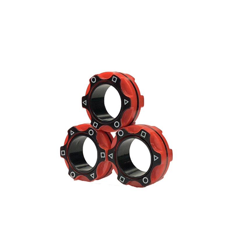 Magnetic Ring Fidget Toys Suit, Adhd Fidget Toys, Adult Fidget Magnet Swivel Ring Fingertip Spinning Top Fingers Out: Red geometry