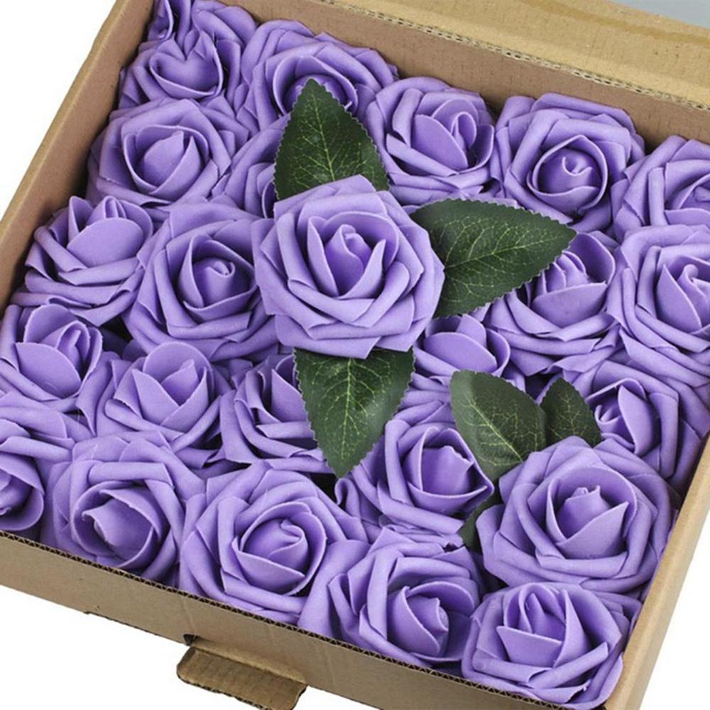 50 PCS Artificial PE Foam Rose Flower with Stem for Valentine's Day Wedding Bridal Bouquets