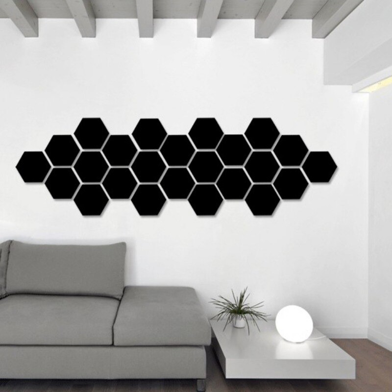 Pegatinas de espejo acrílico para pared lámina de espejo decorativa Hexagonal extraíble, autoadhesiva, para decoración del hogar, sala de estar, dormitorio, 12 Uds.