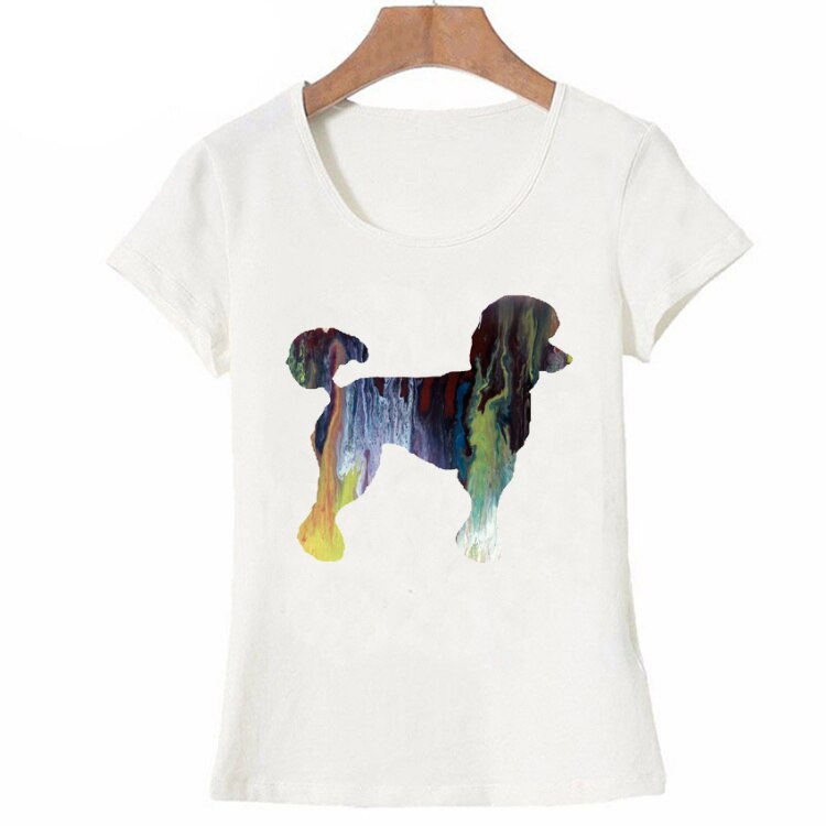 Summer Women T-shirt Colorful Poodle Dog Watercolor T-Shirt Dabbing Poodle Funny maiden Tops Tees Cute Girl Short Sleeve: XXL / Z3402