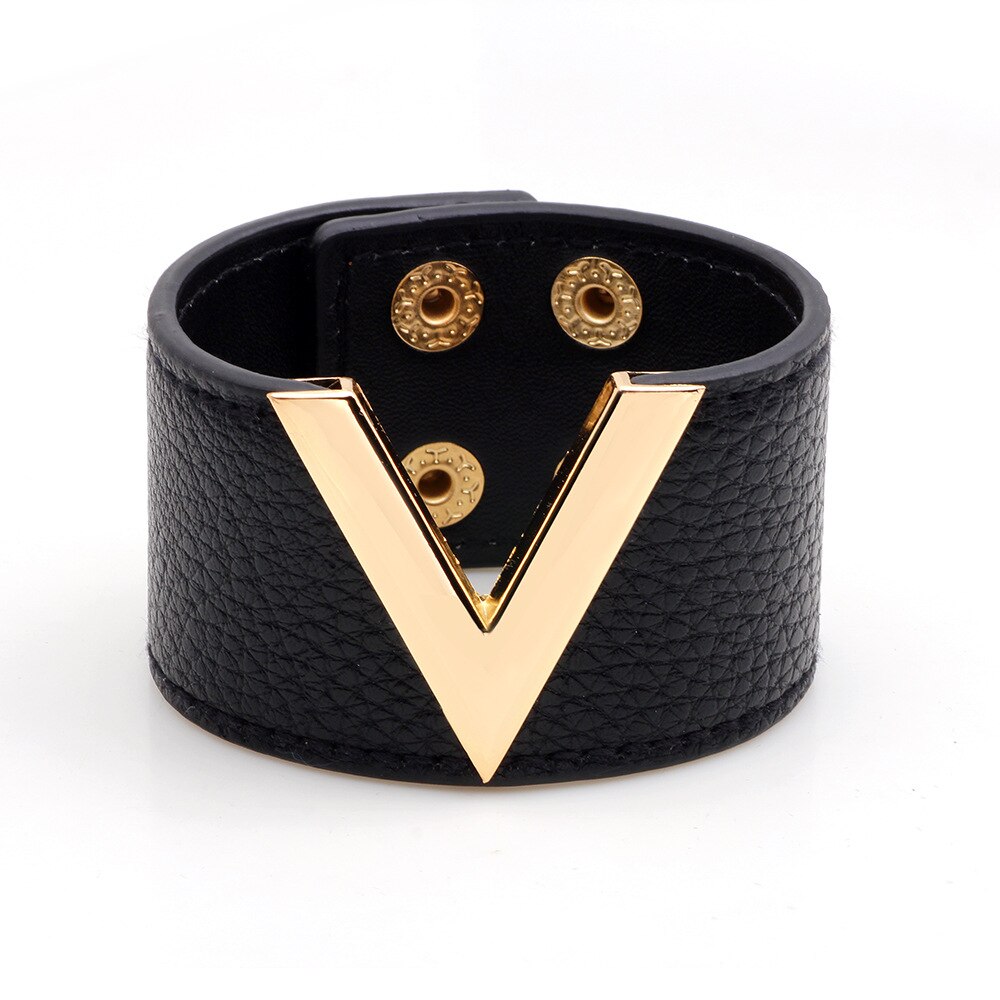 Oro Pulsante di Metallo V Della Signora Regolabile Braccialetto Delle Donne Degli Uomini Marrone Nero Bianco Lettera Iniziale Bracciale Avvolgente In Pelle Femme Fashion 2020: Style5