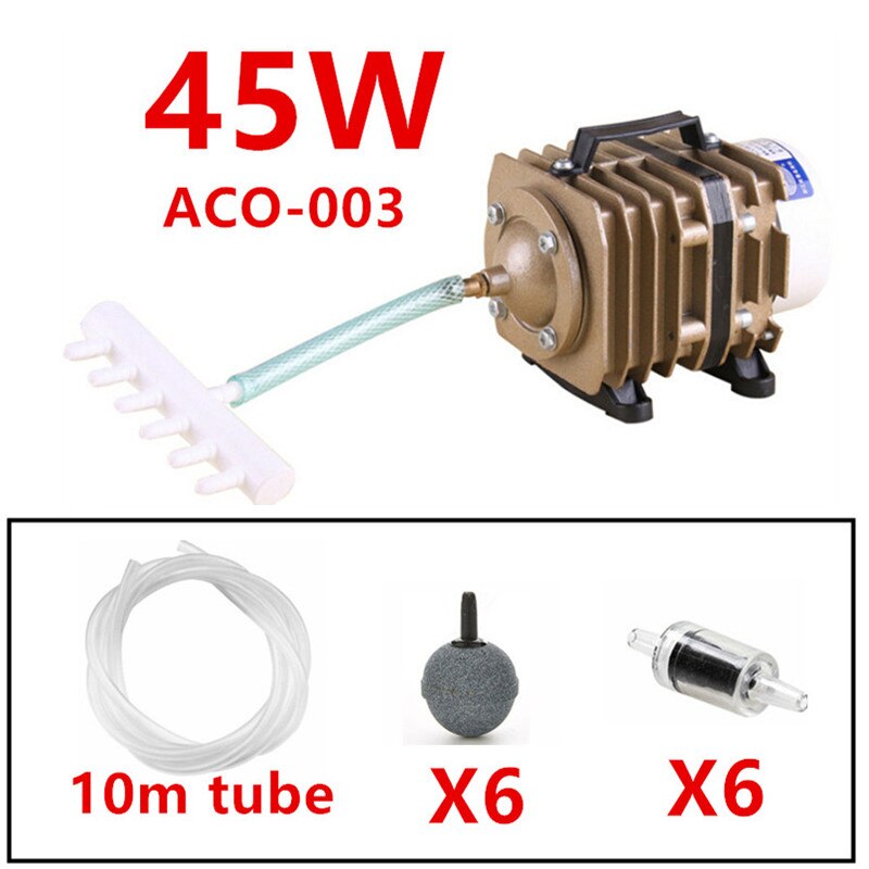 20/35/45W Electromagnetic Aquarium Air Compressor Super Fish Tank Pond Air Compressor Oxygen Pump With 6 Way Splitter Air Valve