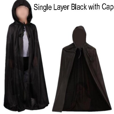 Black Red Children Halloween Cosplay Costume Theater Prop Death Hoody Cloak Devil Mantle AB Wear Long Tippet Adult Hooded Cape: single layer withCap / L