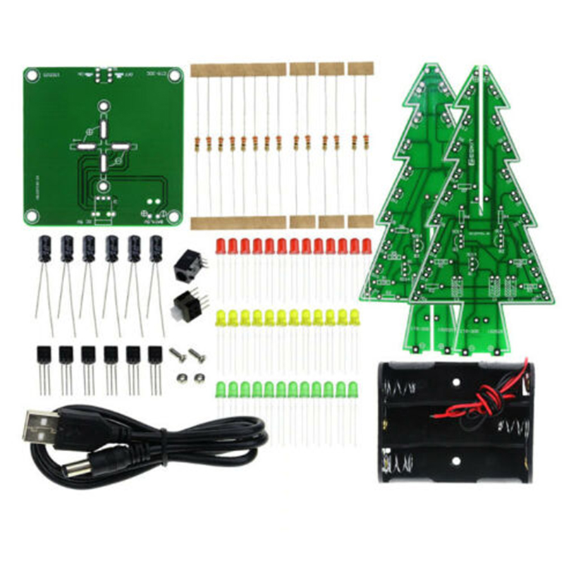 DIY LED Christmas Tree Three Color Flashing Light Red/Green/Yellow DIY Kit for Fun