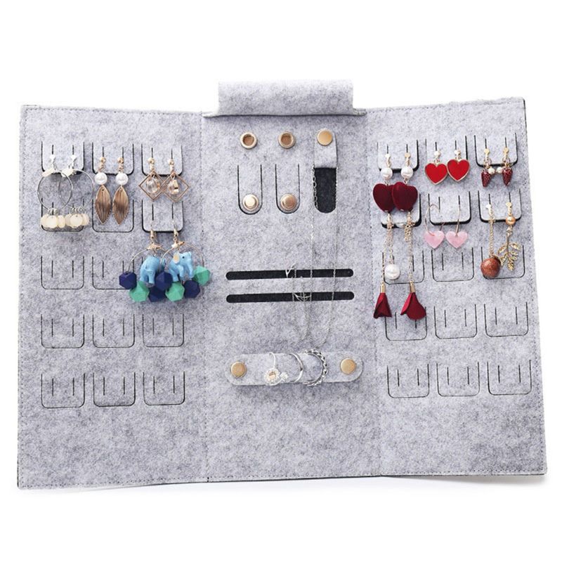 Portable Roll-up Felt Jewelry Roll Storage Bag Folding Travel Earrings Necklaces Bracelets Rings Container Storage